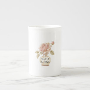 Pretty in Pink Rose Flower in Vase Bone China Mug