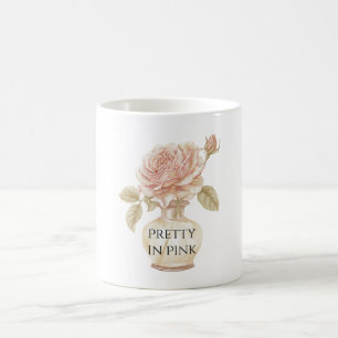 Pretty in Pink Rose Flower in Vase Coffee Mug
