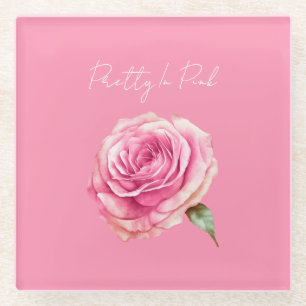 Pretty in Pink Rose Glass Coaster