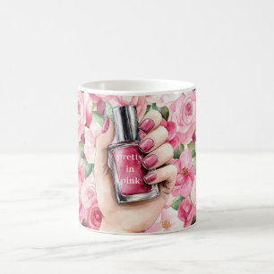 Pretty in Pink Roses Floral Hand Nail Polish Coffee Mug