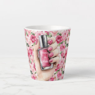 Pretty in Pink Roses Floral Hand Nail Polish Latte Mug