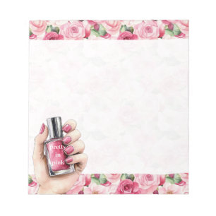 Pretty in Pink Roses Floral Hand Nail Polish Notepad