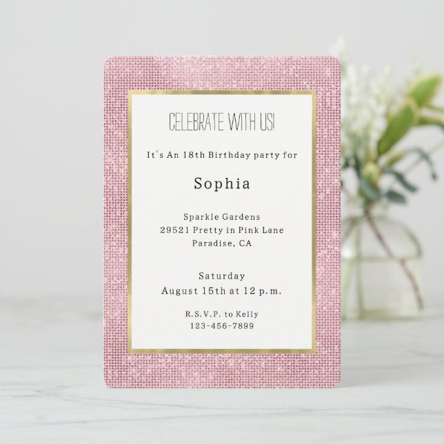 Pretty in Pink Sparkle Birthday Invitation (Standing Front)
