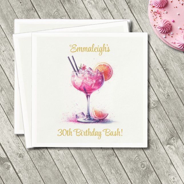 Pretty in Pink Themed Cocktail Birthday Napkin (Creator Uploaded)