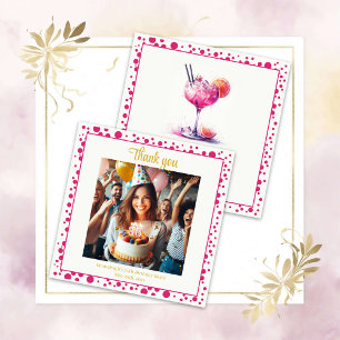 Pretty in Pink Themed Cocktail Birthday Thank You Card