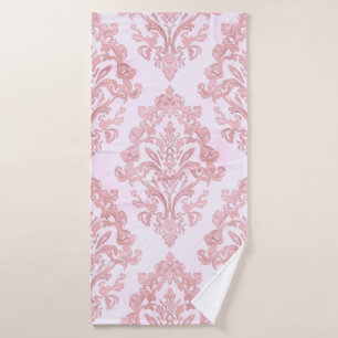 Pretty in Pink Victorian Damask Watercolor Pattern Bath Towel