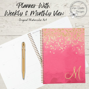 Pretty in Pink With Gold Glitter and Monogram Planner