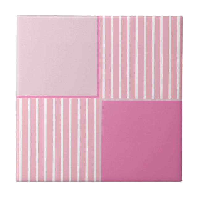 Pretty in pinks stripes and squares tile (Front)