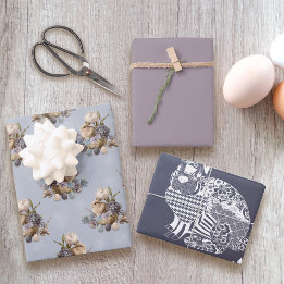 Pretty in Purple Floral Easter Greetings Wrapping Paper Sheet