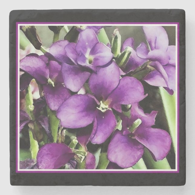 Pretty in Purple flower Stone Coaster (Front)