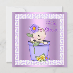 PRETTY IN PURPLE FLOWERPOT BABY SHOWER INVITATION