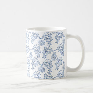 Pretty Indigo Blue on White Ethnic Floral Pattern Coffee Mug