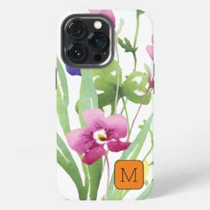 Pretty initial with border Watercolor Pink Green iPhone 13 Pro Case
