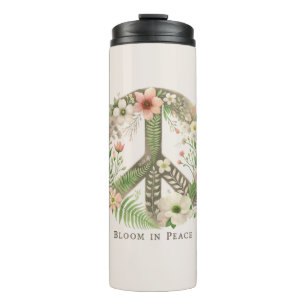 Pretty Initials Retro "Bloom in Peace" Peace Sign Thermal Tumbler