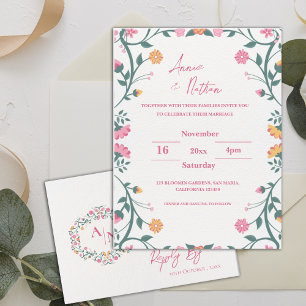 Pretty Intricate Floral Frame Wedding  Invitation Postcard