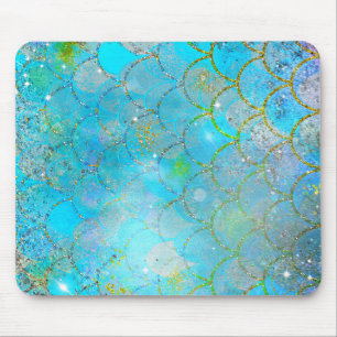 Pretty Iridescent Blue Shimmer Mermaid Scales Mouse Pad