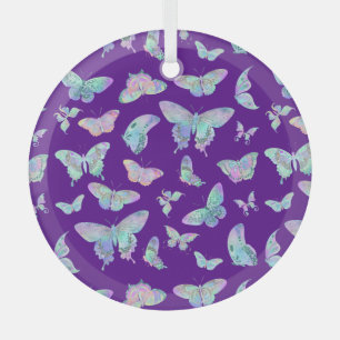 Pretty Iridescent Butterflies on Purple Christmas Glass Tree Decoration