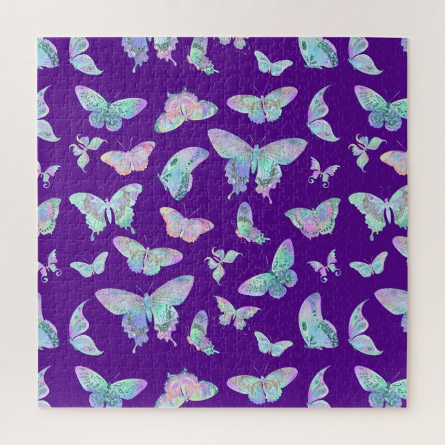 Pretty Iridescent Butterflies on Purple Jigsaw Puzzle (Vertical)