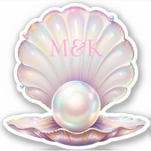 Pretty Iridescent Pearl Clamshell Pink Monogram 