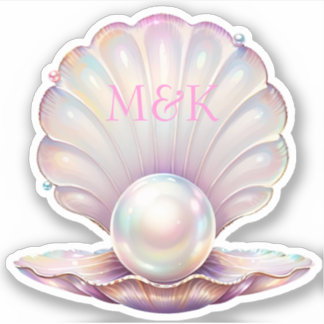 Pretty Iridescent Pearl Clamshell Pink Monogram