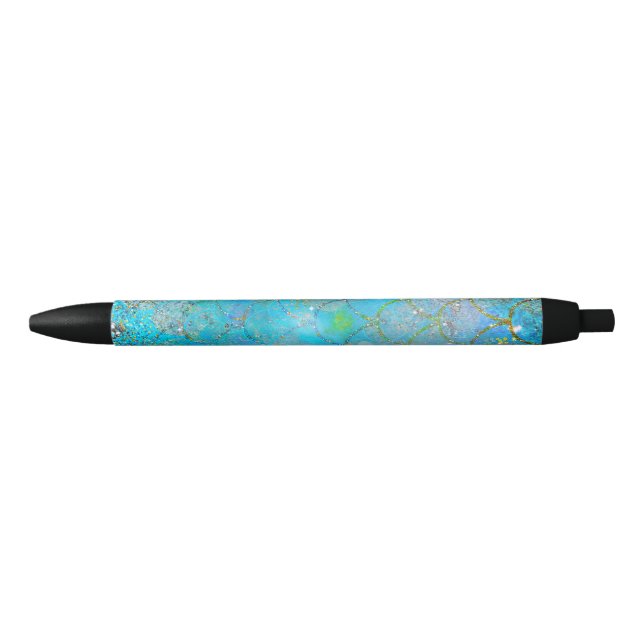 Pretty Iridescent Pearl Shimmer Mermaid Scales Black Ink Pen (Front)