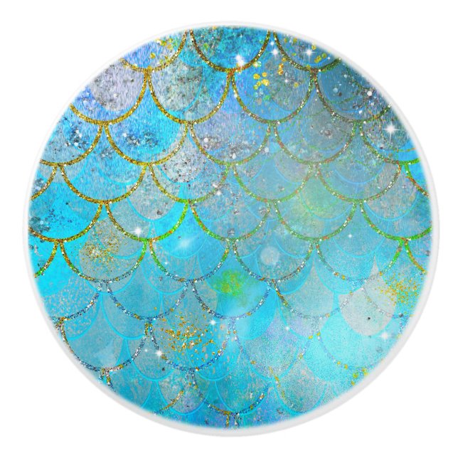 Pretty Iridescent Pearl Shimmer Mermaid Scales Ceramic Knob (Front)