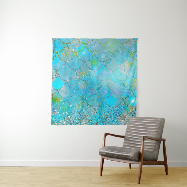 Pretty Iridescent Pearl Shimmer Mermaid Scales Tapestry (In Situ)