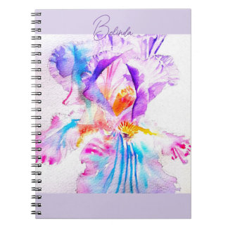 Pretty Iris Purple Watercolor Painting Botanical Notebook