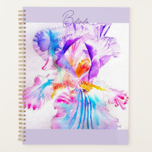Pretty Iris Purple Watercolor Painting Botanical Planner