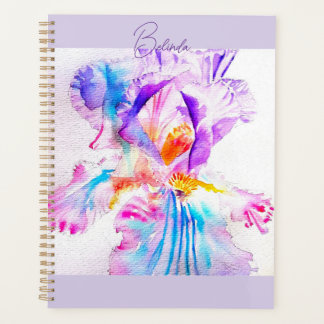 Pretty Iris Purple Watercolor Painting Botanical Planner