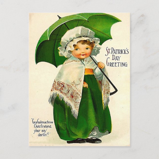 Pretty Irish Girl with green umbrella Postcard (Front)