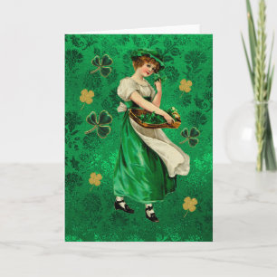 Pretty Irish Lassie Green & Gold Floral Shamrocks Card