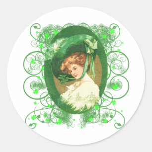 Pretty Irish Woman Vintage Design Classic Round Sticker