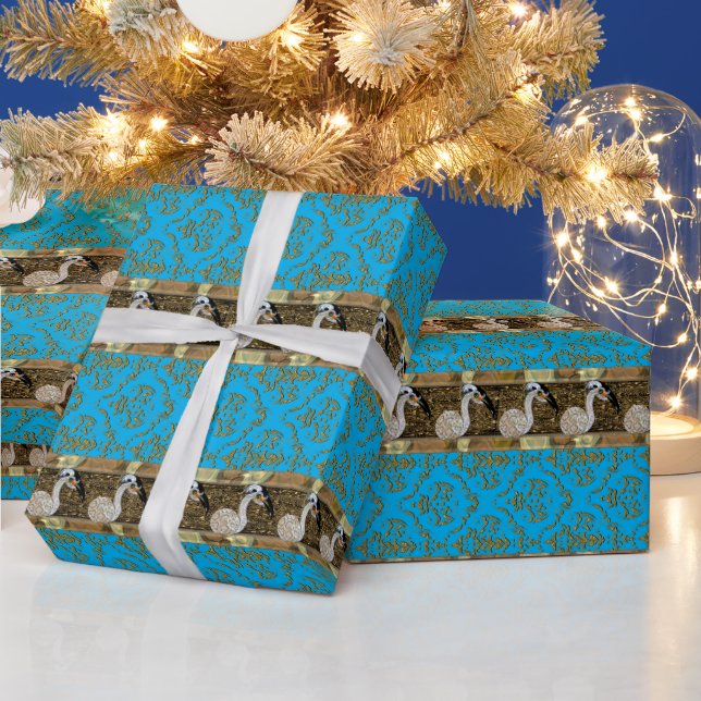 Pretty Island Bird 2 Stripe Wrapping Paper (Holidays)