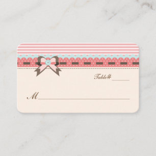 Pretty Ivory, Blue and Coral Wedding Place Card