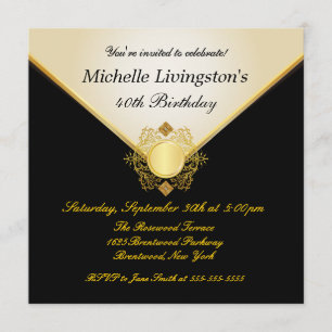 Pretty Ivory Gold Black Womens BirthdayInvitations Invitation
