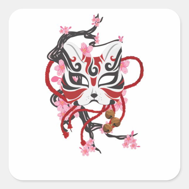Pretty Japanese Mask Square Sticker (Front)