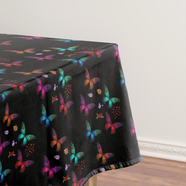 Pretty Jewel Tone Butterflies on Black Pattern Tablecloth (In Situ)