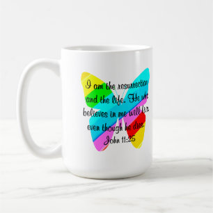 PRETTY JOHN 11:25 RAINBOW BUTTERFLY DESIGN COFFEE MUG