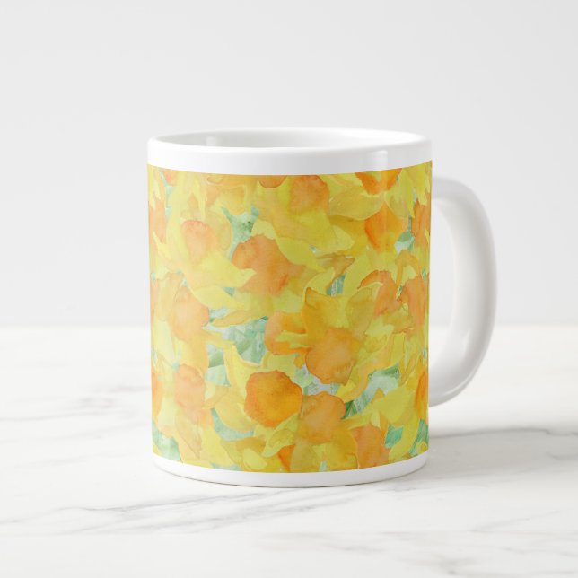 Pretty Jumbo-sized Mug, Golden Yellow Daffodils Large Coffee Mug (Front Right)