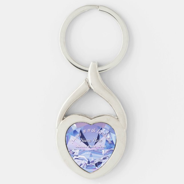Pretty June Birthstone Gift Designed Personalized Key Ring (Front)