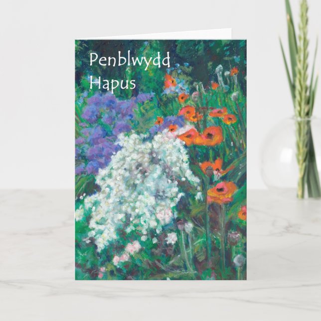 Pretty June Garden Birthday Card - Welsh Greeting (Front)