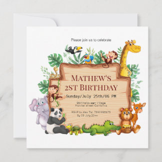 Pretty jungle and wild animals l Giraffe Birthday Invitation