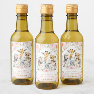 Pretty Jungle Animals Pink Blush Floral Favours Wine Label