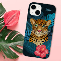 Pretty Jungle Leopard Floral Art | Blue | Name