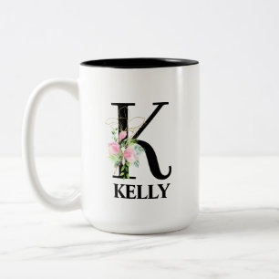 Pretty K Monogrammed Initial Alphabet Two-Tone Coffee Mug