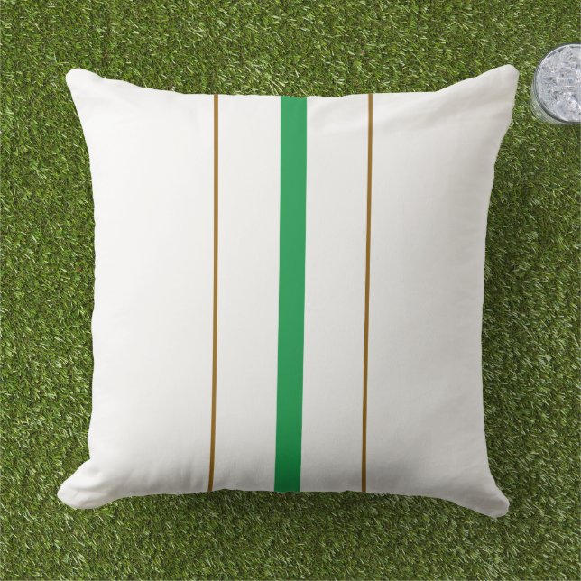 Pretty Kelly Green Brown Racing Stripes On White Cushion (Grass)