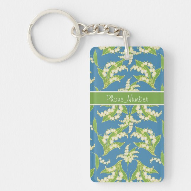 Pretty Keychain: Lilies of the Valley, Blue Key Ring (Front)