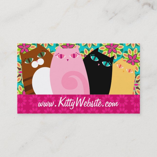 Pretty Kitties on Floral Business Card (Front)