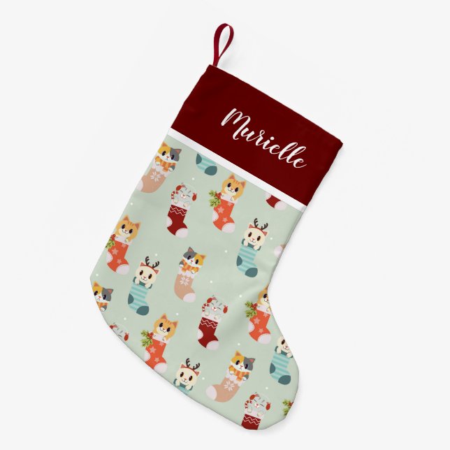 Pretty Kitties Personalised Pet Name Small Christmas Stocking (Front (Hanging))